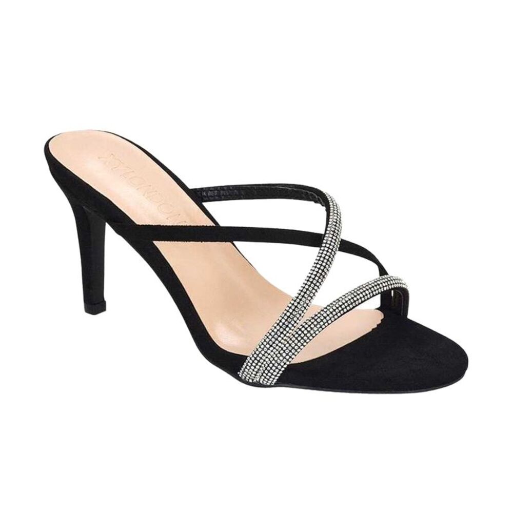 XY London Womens/Ladies Teddie Diamante Crossover Strap Mule Sandals / Jet Black